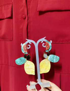 Brincos Tropicais Limão e Melancia em Acrílico Colorido