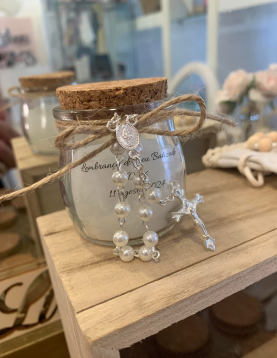 Frasco com Terço Pérola – Lembrança de Batizado