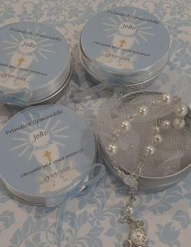 Lembrança Primeira Comunhão Azul com Mini Terço