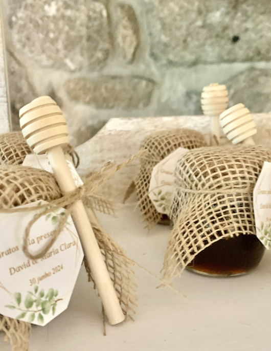 Mini Frasco de Mel com Tampa Rústica e Pau de Madeira