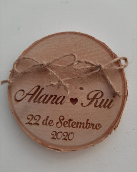 Porta Alianças Rústico em Madeira Natural Personalizado