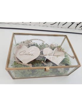 Porta Alianças em Caixa de Vidro com Corações Personalizados