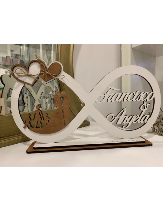 Porta Alianças Personalizado em Madeira com Nomes e Símbolo do Infinito